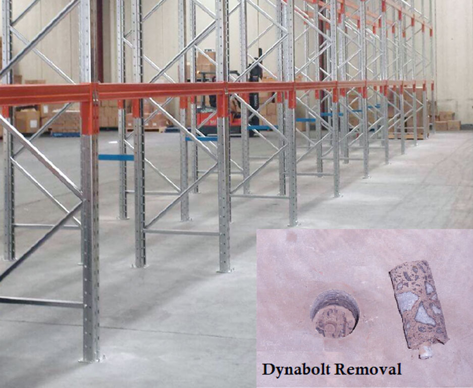 dynabolt-removal-pallet-racking-warehouse-core-drill-and-fill-service